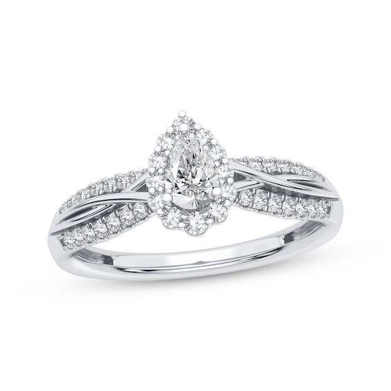 Now + Forever Pear-Shaped & Round-Cut Diamond Engagement Ring 3/8 ct tw 14K White Gold