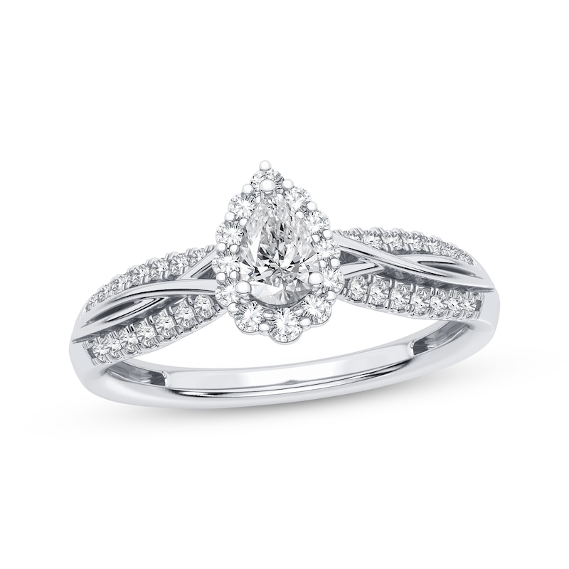 Main Image 1 of Now + Forever Pear-Shaped & Round-Cut Diamond Engagement Ring 3/8 ct tw 14K White Gold