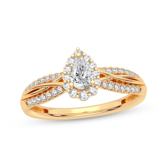 Now + Forever Pear-Shaped & Round-Cut Diamond Engagement Ring 3/8 ct tw 14K Yellow Gold