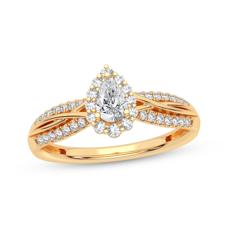 Main Image 1 of Now + Forever Pear-Shaped & Round-Cut Diamond Engagement Ring 3/8 ct tw 14K Yellow Gold