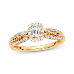 Now + Forever Emerald-Cut & Round-Cut Diamond Engagement Ring 3/8 ct tw 14K Yellow Gold