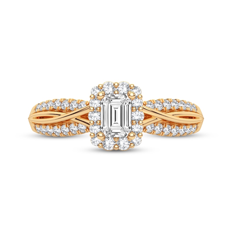 Main Image 3 of Now + Forever Emerald-Cut & Round-Cut Diamond Engagement Ring 3/8 ct tw 14K Yellow Gold