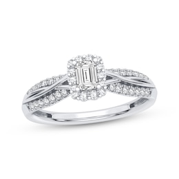 Now + Forever Emerald-Cut & Round-Cut Diamond Engagement Ring 3/8 ct tw 14K White Gold