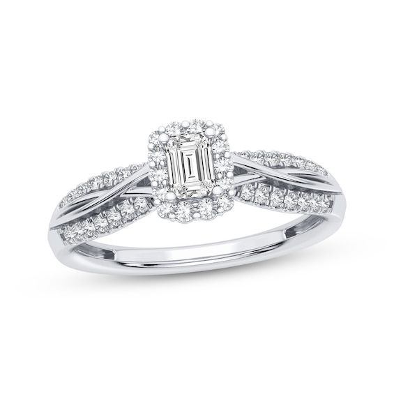 Now + Forever Emerald-Cut & Round-Cut Diamond Engagement Ring 3/8 ct tw 14K White Gold