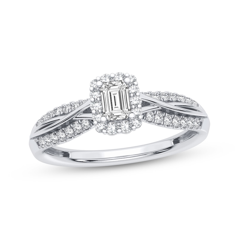 Main Image 1 of Now + Forever Emerald-Cut & Round-Cut Diamond Engagement Ring 3/8 ct tw 14K White Gold