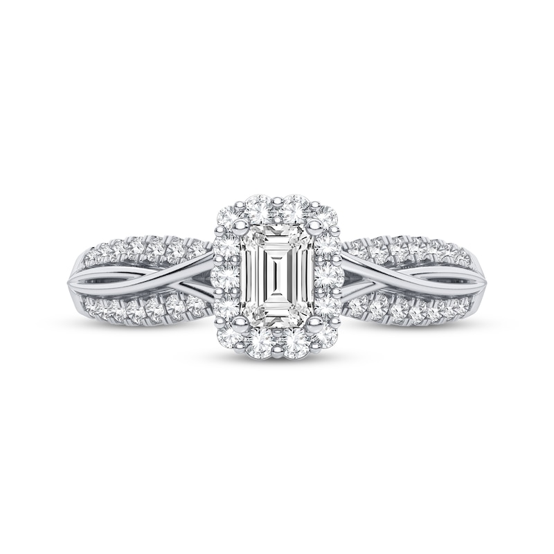 Main Image 3 of Now + Forever Emerald-Cut & Round-Cut Diamond Engagement Ring 3/8 ct tw 14K White Gold