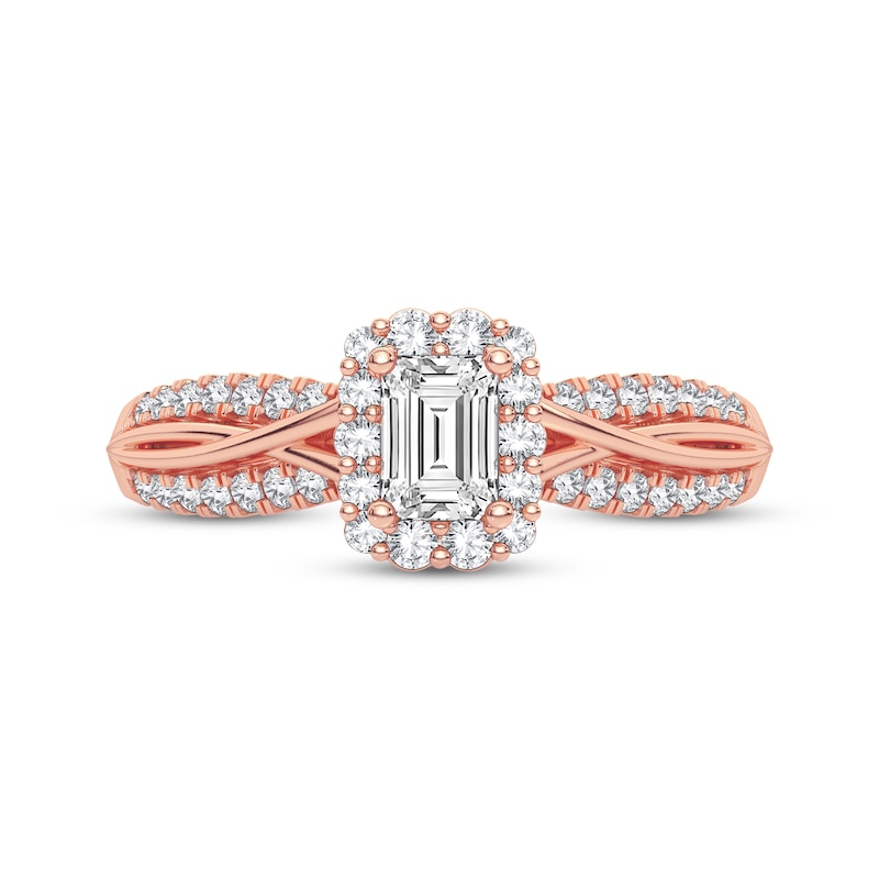 Main Image 3 of Now + Forever Emerald-Cut & Round-Cut Diamond Engagement Ring 3/8 ct tw 14K Rose Gold