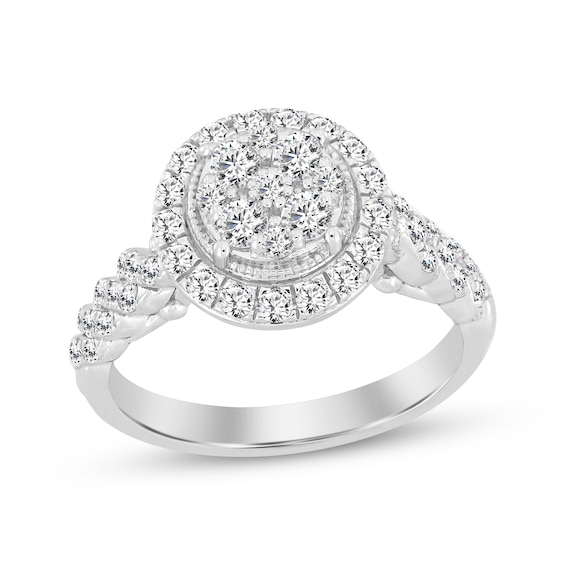 Now + Forever Multi-Diamond Center Engagement Ring 3/4 ct tw Round-cut 14K White Gold