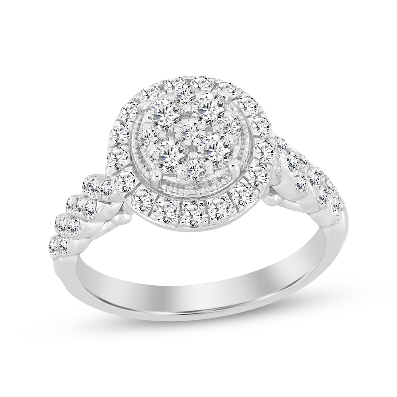Multi-Diamond Center Engagement Ring 3/4 ct tw Round-cut 14K White Gold