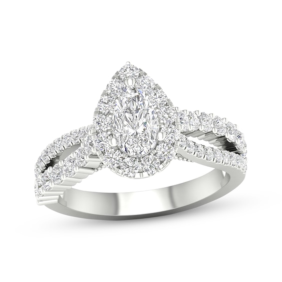 Now + Forever Pear-Shaped & Round-Cut Diamond Engagement Ring 1-1/5 ct tw 14K White Gold