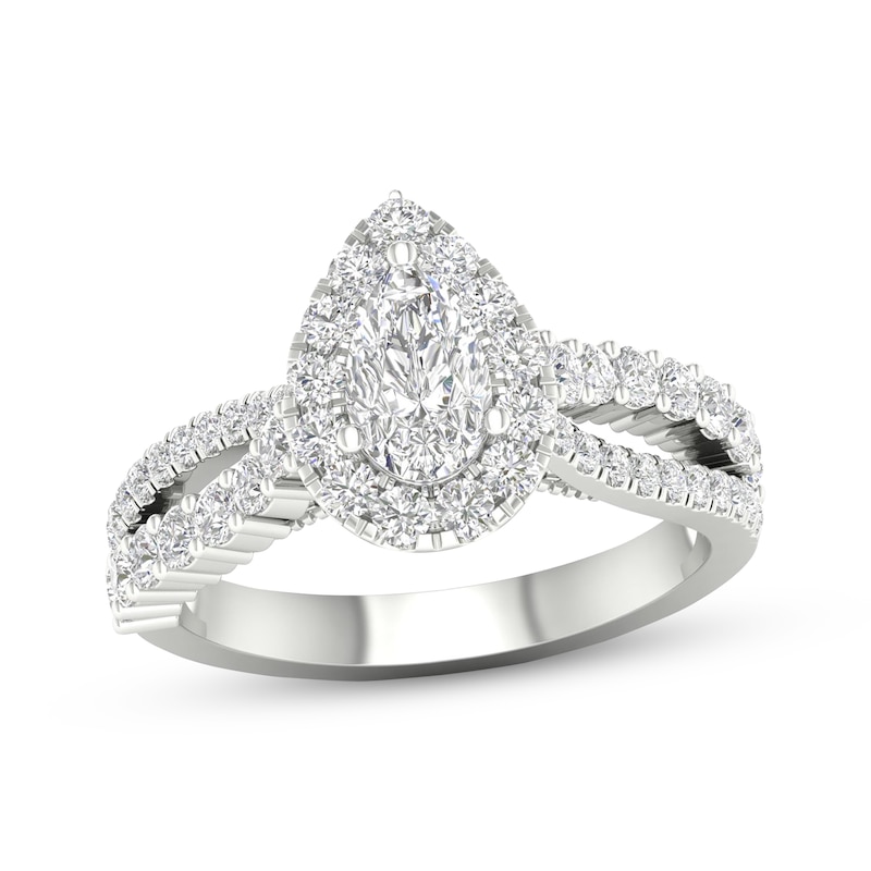 Main Image 1 of Now + Forever Pear-Shaped & Round-Cut Diamond Engagement Ring 1-1/5 ct tw 14K White Gold