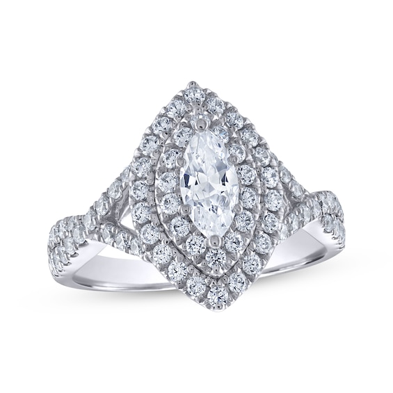 THE LEO Legacy Lab-Grown Diamond Marquise-Cut Double Frame Twist Engagement Ring 1-1/4 ct tw 14K White Gold