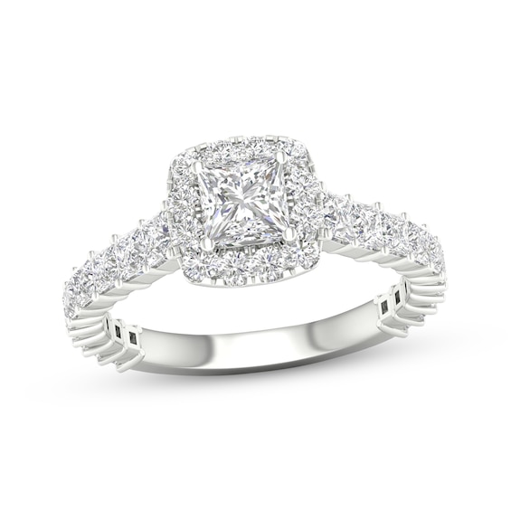 Now + Forever Princess & Round-Cut Engagement Ring 1-5/8 ct tw 14K White Gold