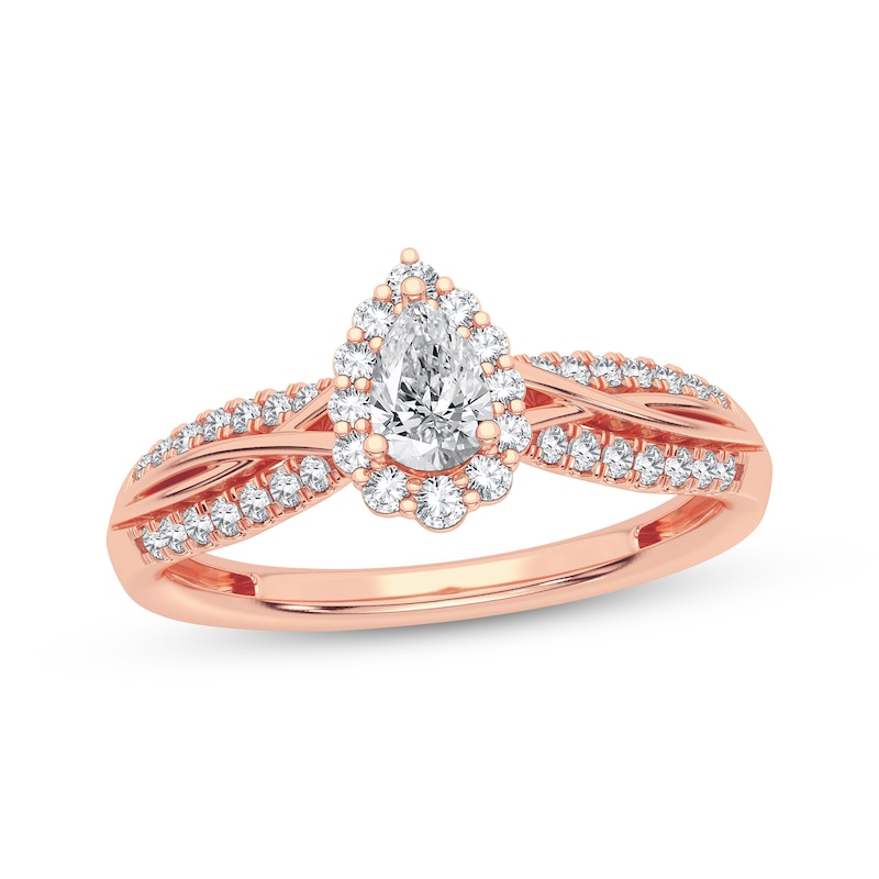 Main Image 1 of Now + Forever Pear-Shaped & Round-Cut Diamond Engagement Ring 3/8 ct tw 14K Rose Gold