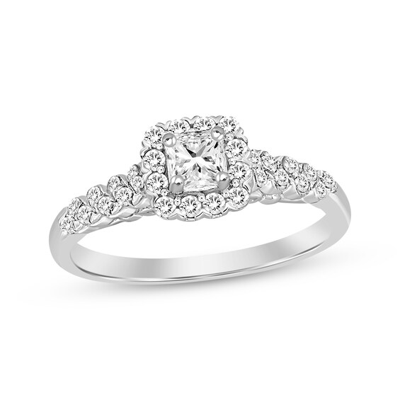 Now + Forever Princess-Cut Cushion Frame Engagement Ring 3/8 ct tw 10K White Gold
