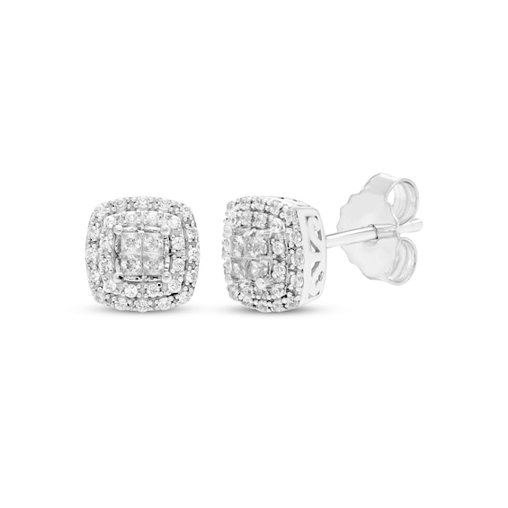 PrincessCut Diamond Quad CushionShaped Double Frame Stud Earrings 1/4