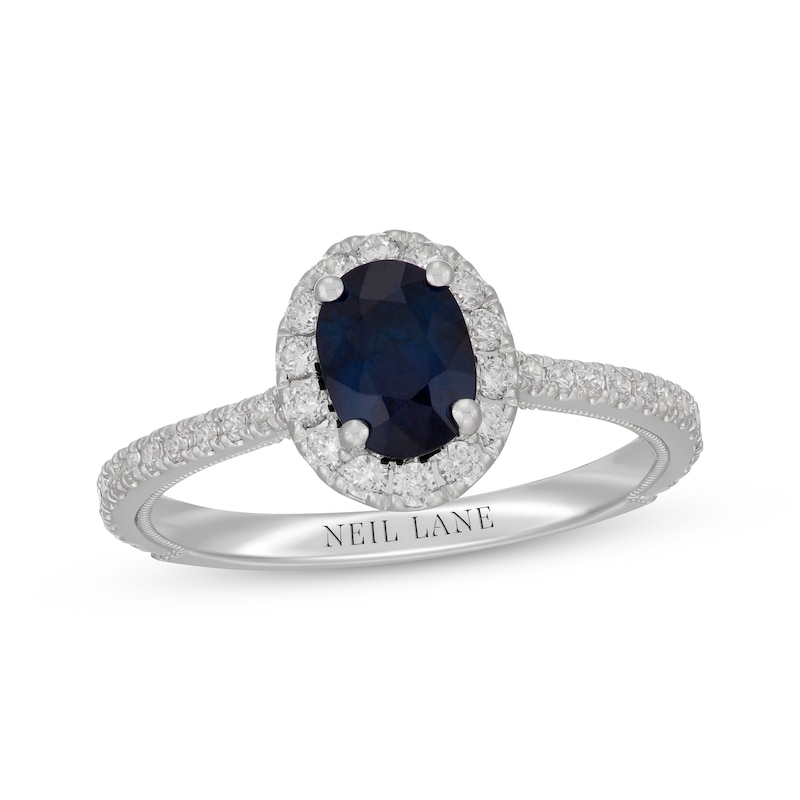 Neil Lane Oval-Cut Natural Blue Sapphire & Diamond Engagement Ring 1/2 ct tw 14K White Gold