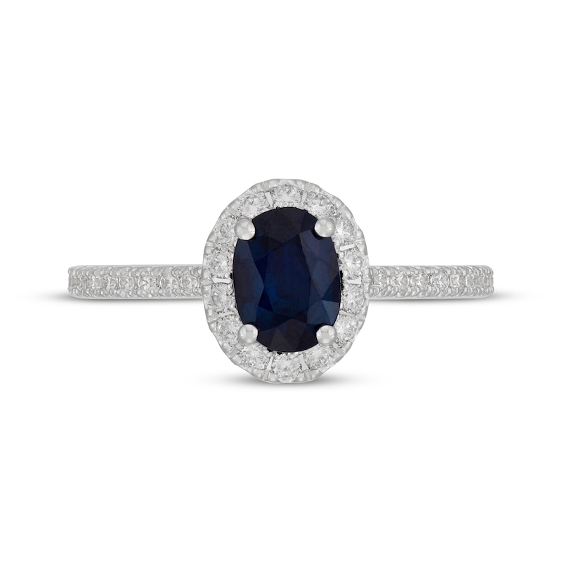 Main Image 6 of Neil Lane Oval-Cut Natural Blue Sapphire & Diamond Engagement Ring 1/2 ct tw 14K White Gold