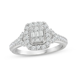 Now + Forever Multi-Diamond Center Elongated Cushion Frame Engagement Ring 5/8 ct tw 14K White Gold