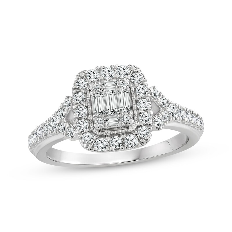 Main Image 1 of Now + Forever Multi-Diamond Center Elongated Cushion Frame Engagement Ring 5/8 ct tw 14K White Gold