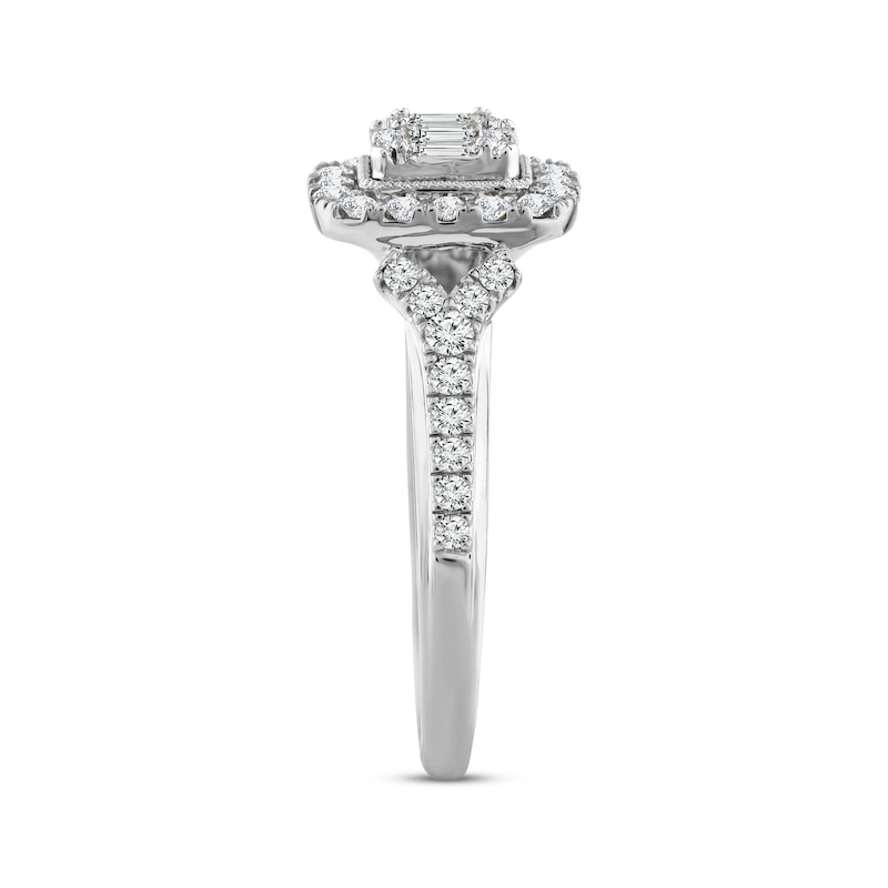 Main Image 2 of Now + Forever Multi-Diamond Center Elongated Cushion Frame Engagement Ring 5/8 ct tw 14K White Gold