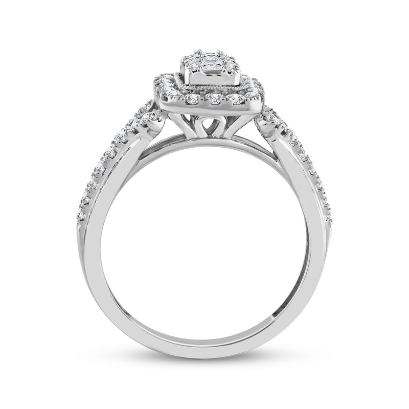 Main Image 3 of Now + Forever Multi-Diamond Center Elongated Cushion Frame Engagement Ring 5/8 ct tw 14K White Gold