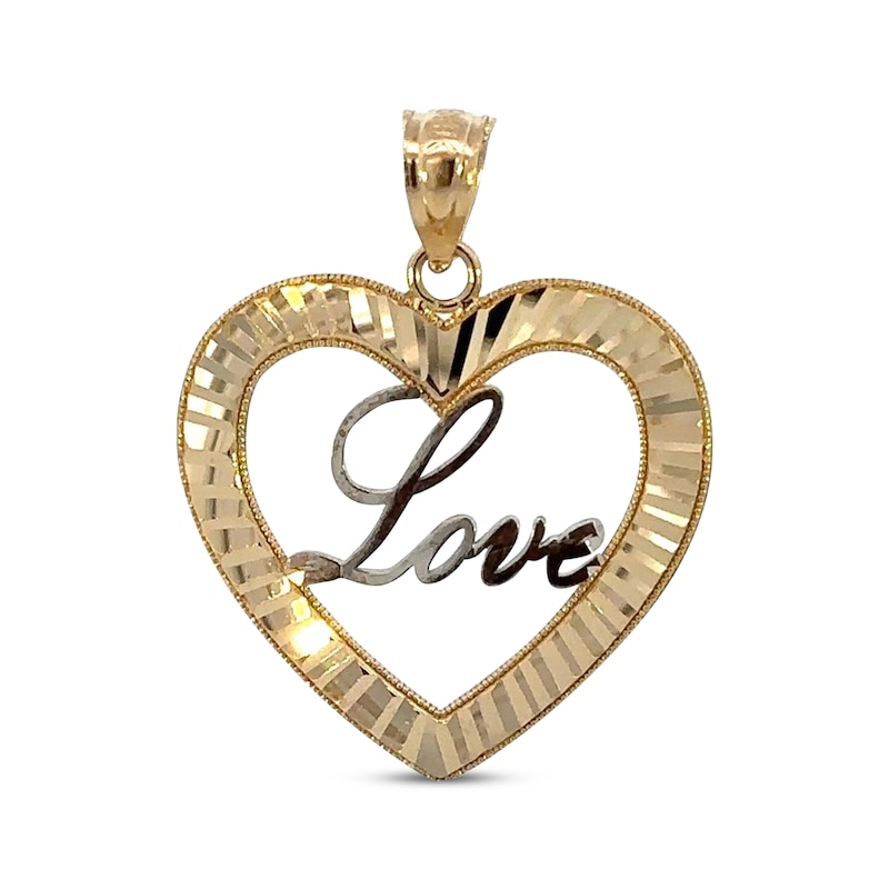 Main Image 1 of Diamond-Cut &quot;Love&quot; Heart Charm 14K Yellow Gold