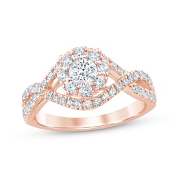 Now + Forever Round-Cut Diamond Halo Engagement Ring 1 ct tw 14K Rose Gold