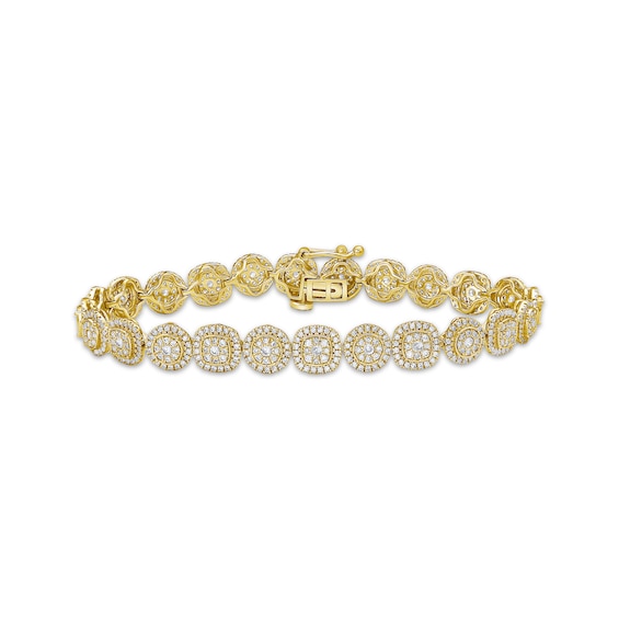 Diamond Circle & Cushion Link Bracelet 3 ct tw 10K Yellow Gold 7"