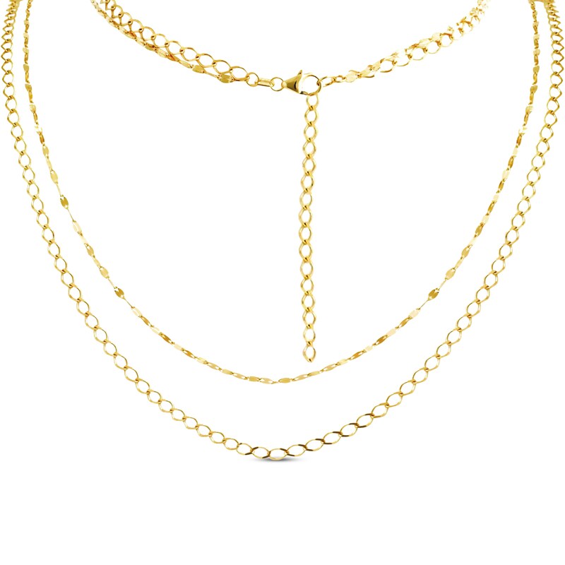 Main Image 1 of Double Chain Necklace Solid 10K Yellow Gold 18&quot;