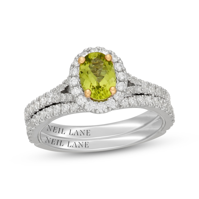 Main Image 1 of Neil Lane Oval-Cut Peridot & Diamond Halo Bridal Set 5/8 ct tw 14K White Gold