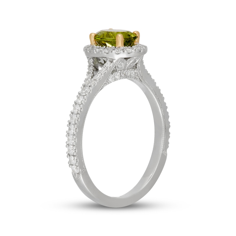 Main Image 5 of Neil Lane Oval-Cut Peridot & Diamond Halo Engagement Ring 1/2 ct tw 14K White Gold