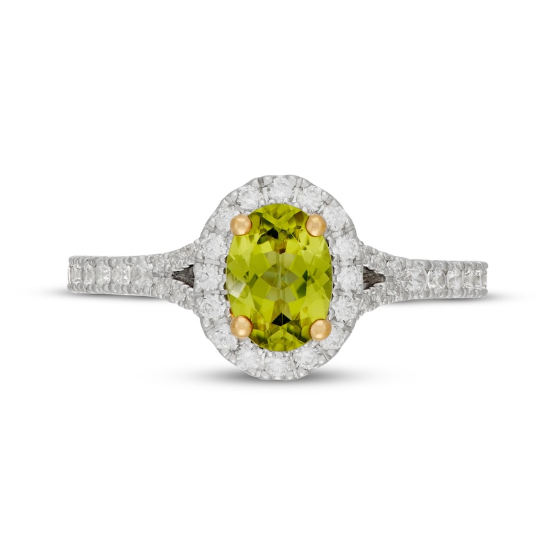 Main Image 6 of Neil Lane Oval-Cut Peridot & Diamond Halo Engagement Ring 1/2 ct tw 14K White Gold