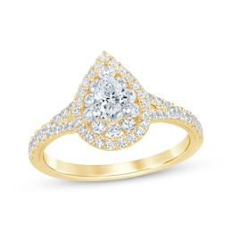 Now + Forever Pear-Shaped Diamond Double Frame Engagement Ring 1 ct tw 14K Yellow Gold