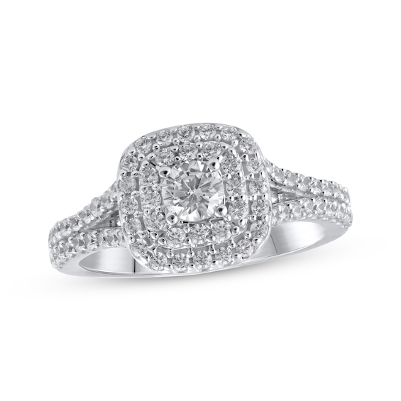 Lab-Created Diamonds by KAY Round-Cut Cushion Frame Engagement Ring 1 ct tw 14K White Gold