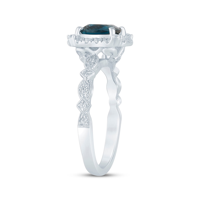 Main Image 2 of Now + Forever Cushion-Cut London Blue Topaz & Diamond Milgrain Engagement Ring 1/3 ct tw 14K White Gold
