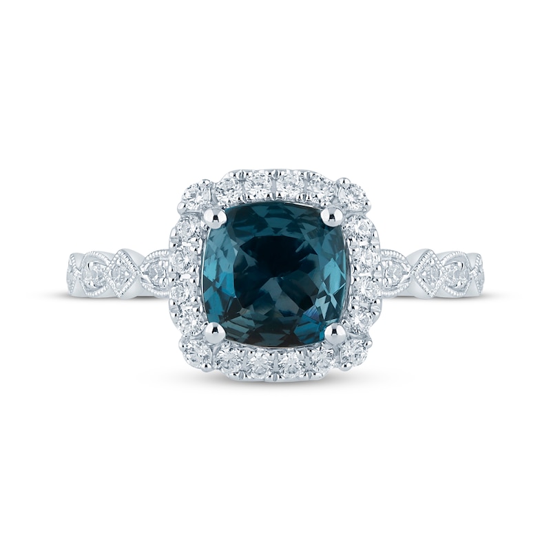 Cushion-Cut London Blue Topaz & Diamond Milgrain Engagement Ring 1/3 ct tw 14K White Gold