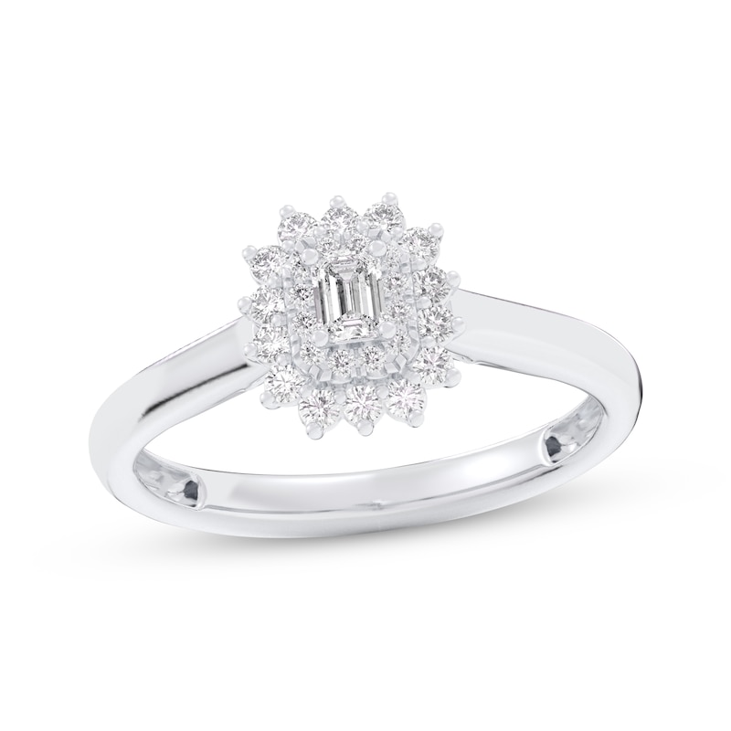Main Image 1 of Now + Forever Emerald-Cut Diamond Starburst Halo Engagement Ring 3/8 ct tw 10K White Gold
