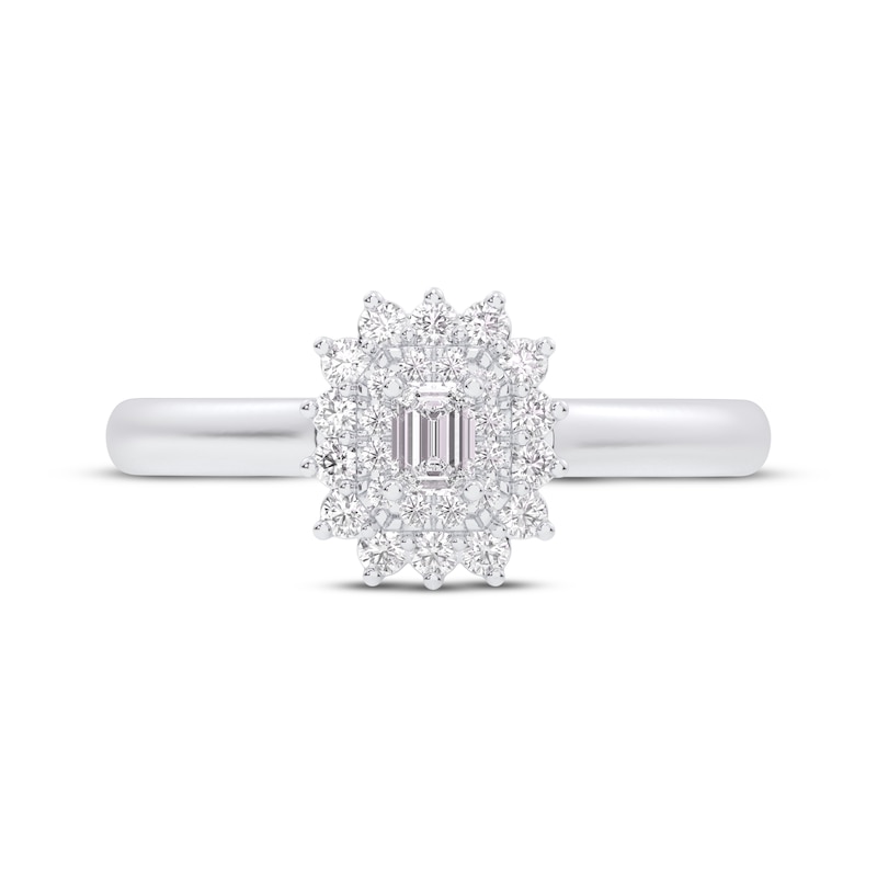 Main Image 3 of Now + Forever Emerald-Cut Diamond Starburst Halo Engagement Ring 3/8 ct tw 10K White Gold