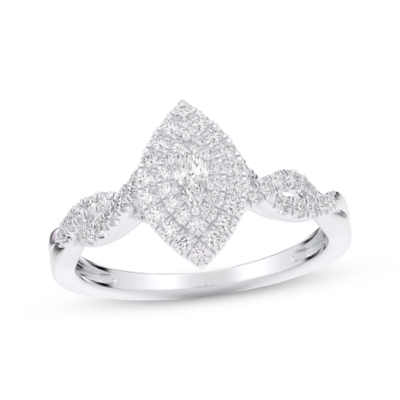 Now + Forever Marquise-Cut Diamond Double Halo Twist Shank Engagement Ring 3/8 ct tw 10K White Gold