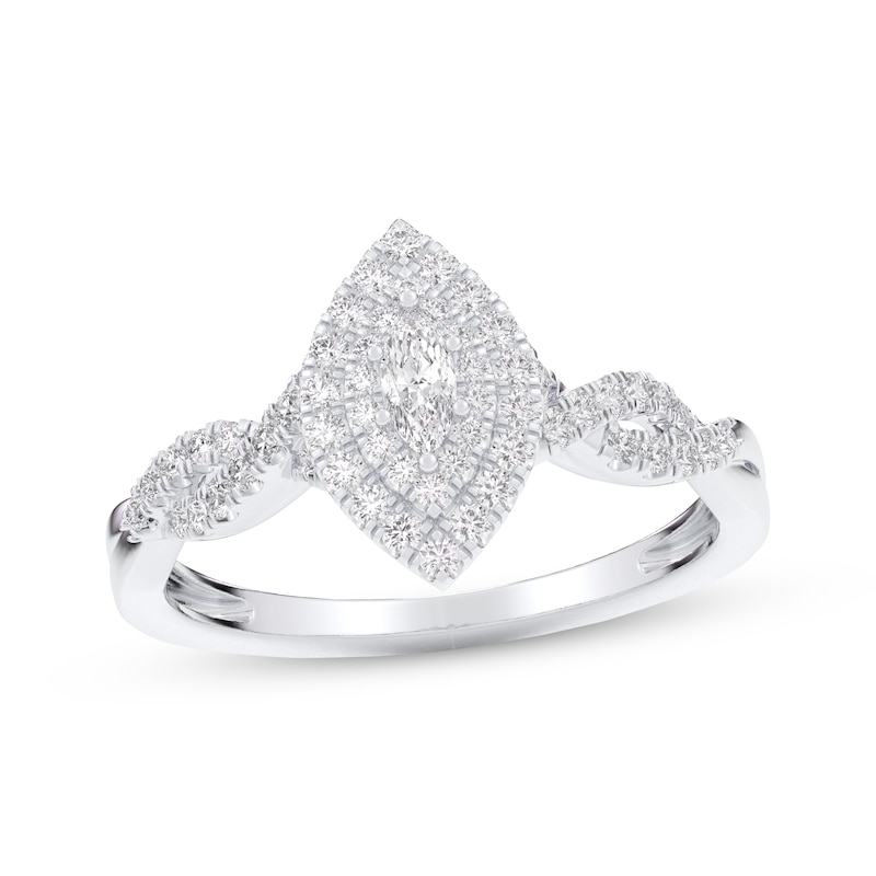 Main Image 1 of Now + Forever Marquise-Cut Diamond Double Halo Twist Shank Engagement Ring 3/8 ct tw 10K White Gold