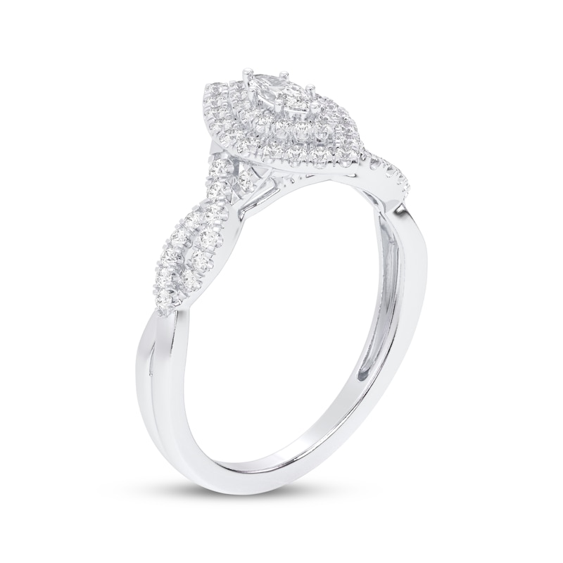 Main Image 2 of Now + Forever Marquise-Cut Diamond Double Halo Twist Shank Engagement Ring 3/8 ct tw 10K White Gold
