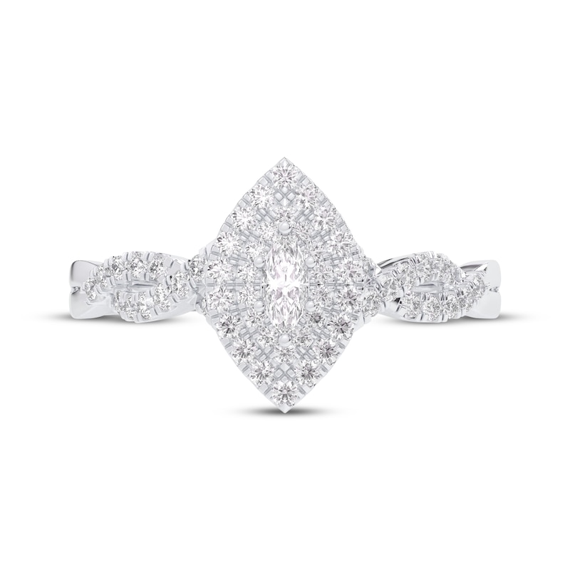 Main Image 3 of Now + Forever Marquise-Cut Diamond Double Halo Twist Shank Engagement Ring 3/8 ct tw 10K White Gold
