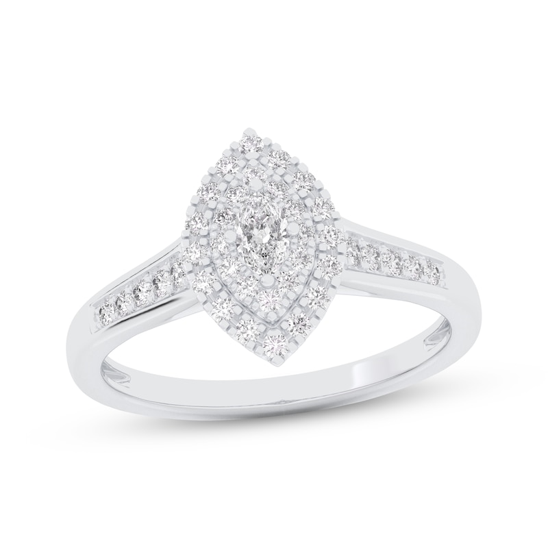 Main Image 1 of Now + Forever Marquise-Cut Diamond Double Halo Engagement Ring 1/3 ct tw 10K White Gold
