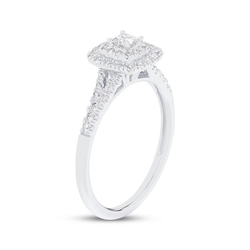 Princess-Cut Diamond Double Cushion Halo Engagement Ring 1/3 ct tw 10K White Gold