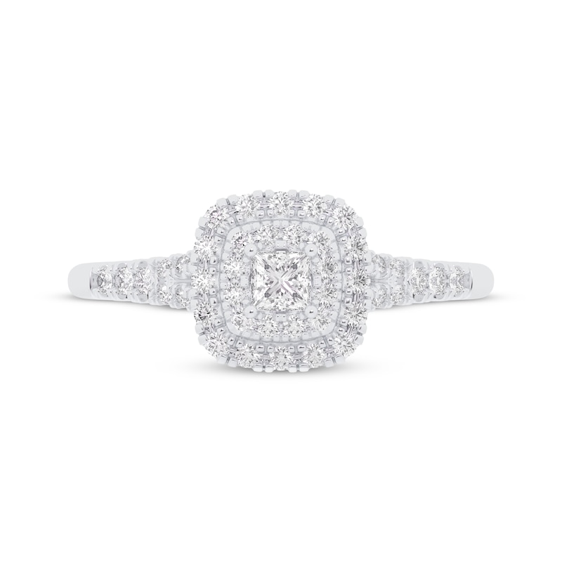 Princess-Cut Diamond Double Cushion Halo Engagement Ring 1/3 ct tw 10K White Gold