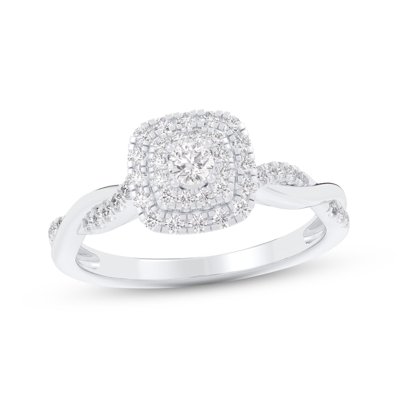 Main Image 1 of Now + Forever Round-Cut Diamond Double Cushion Halo Engagement Ring 1/3 ct tw 10K White Gold
