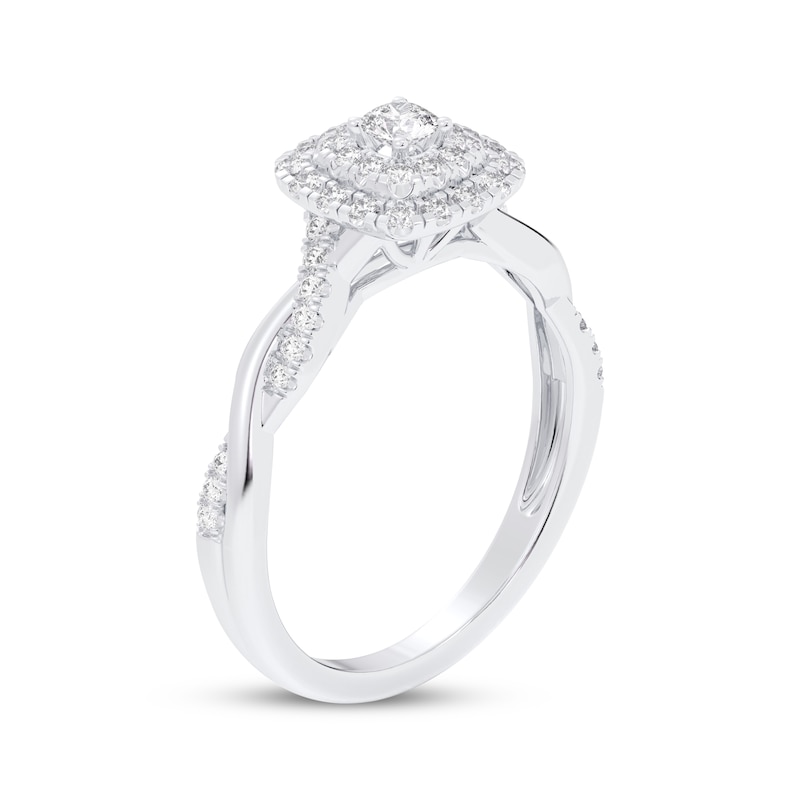 Main Image 2 of Now + Forever Round-Cut Diamond Double Cushion Halo Engagement Ring 1/3 ct tw 10K White Gold