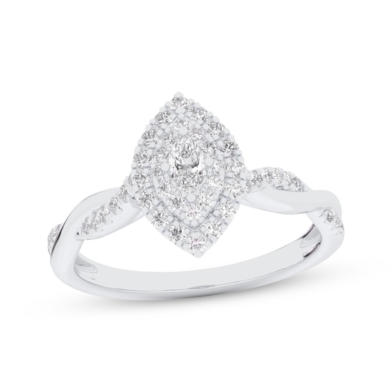 Now + Forever Marquise-Cut Diamond Double Halo Twist Shank Engagement Ring 1/3 ct tw 10K White Gold