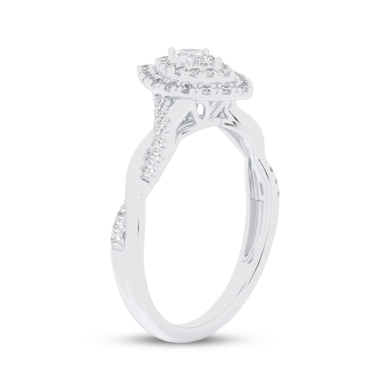 Marquise-Cut Diamond Double Halo Twist Shank Engagement Ring 1/3 ct tw 10K White Gold